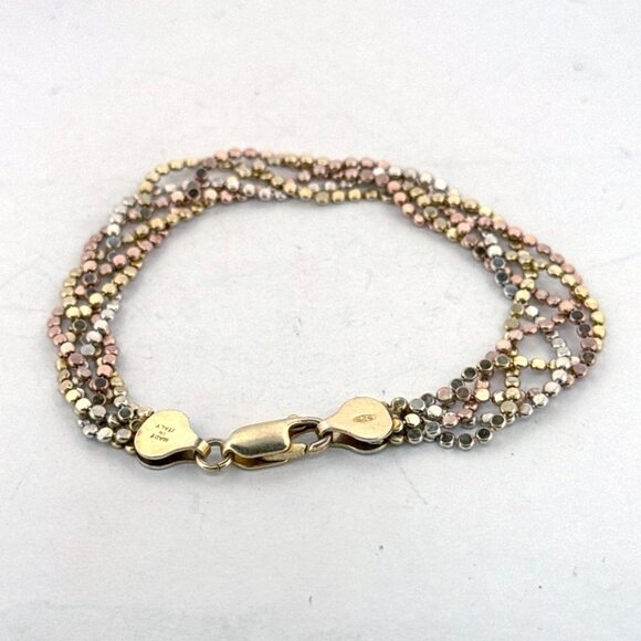 Estate Sterling Silver 925 Tri-Color Bead Multi-Strand Bracelet 7" Italy - Picture 1 of 8